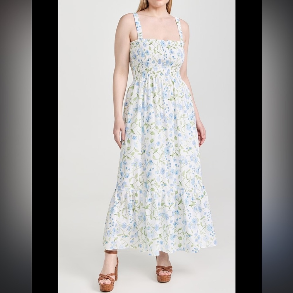 Hill House Home Floral Smocked Anjuli Nap Maxi Dress White Size XS NWOT
